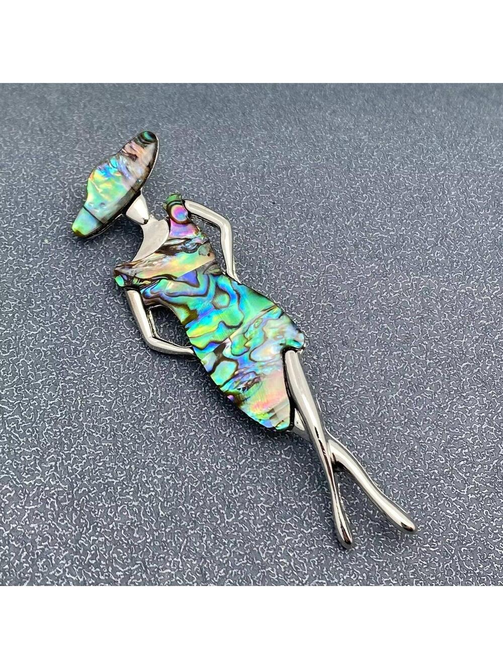 Abalone Shell Woman Silhouette Brooch Pin - Picture 2 of 4